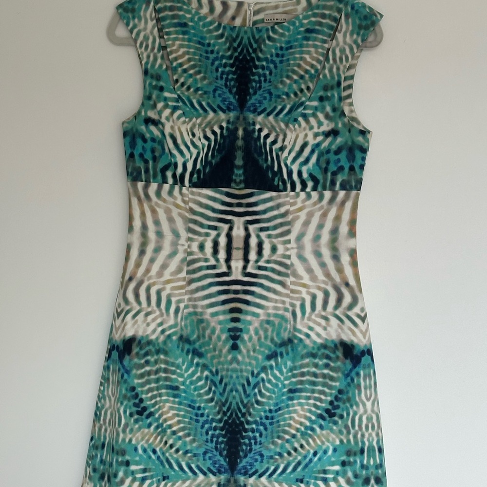Karen Millen Blue and White Sheath Dress Sleeveless Mini